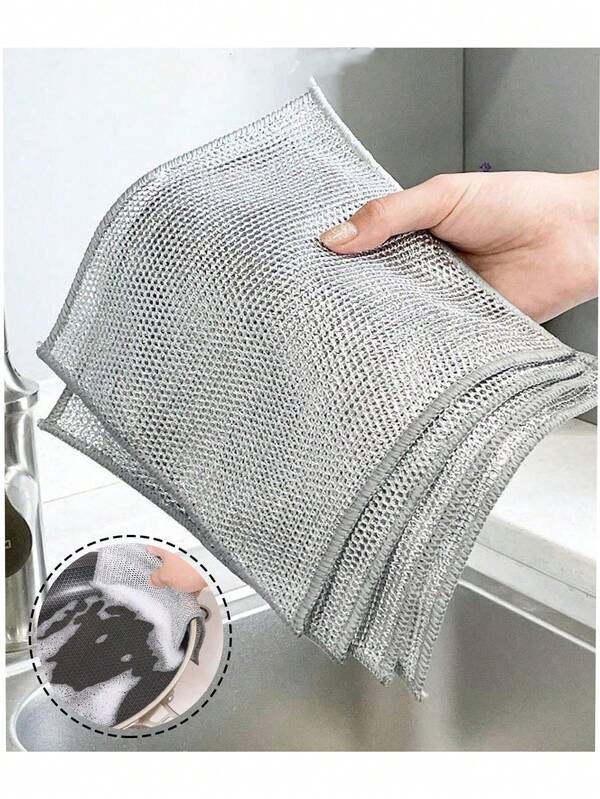 100/50/20/10/5/2pcs Metal Mesh Scrubbing Pads, Multi-Purpose Metal Wire Dish Cleaning Rags, Easy To Rinse, Reusable, Metal Wire Cleaning Cloths, Metal Wire Dish Washing Rags, Washable Rags, Kitchen Supplies, Kitchen Cleaning Tools, Kitchen Items