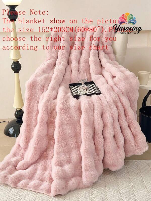 1pc Pink Cozy Rabbit Fur Plush Blanket Faux Fur Luxury Fluffy Long Plush Blanket Bedding Throw Soft And Comfortable Couches Blankets For Home, For Sofa, Living Room Queen Twin King Size Domitory Bedding Back School Bedding