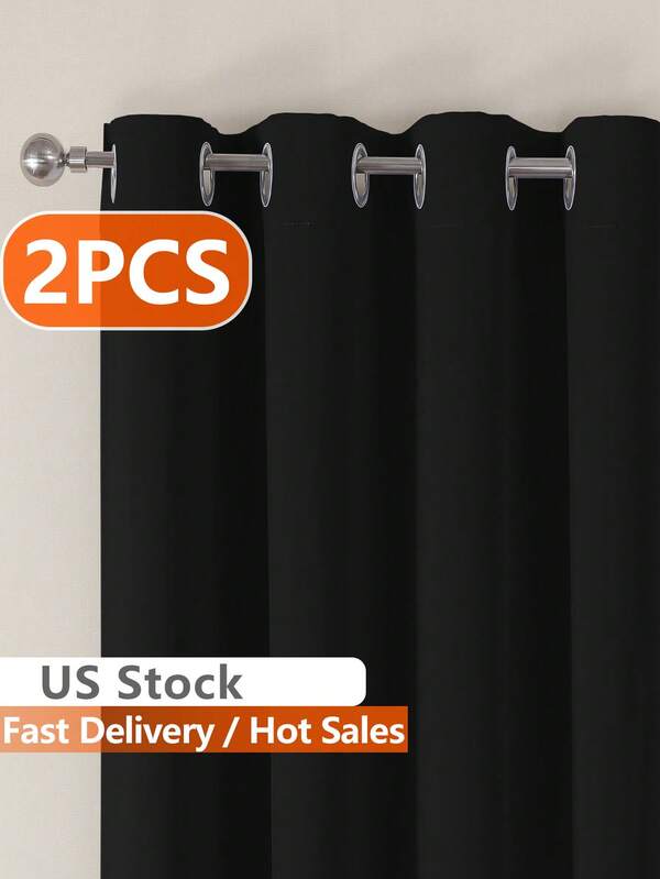 Estelar Textiler 2pcs Purple Metal Ring Blackout Curtains, Suitable For Bedroom And Living Room - Solid Color Thermal Insulated Blackout Curtains